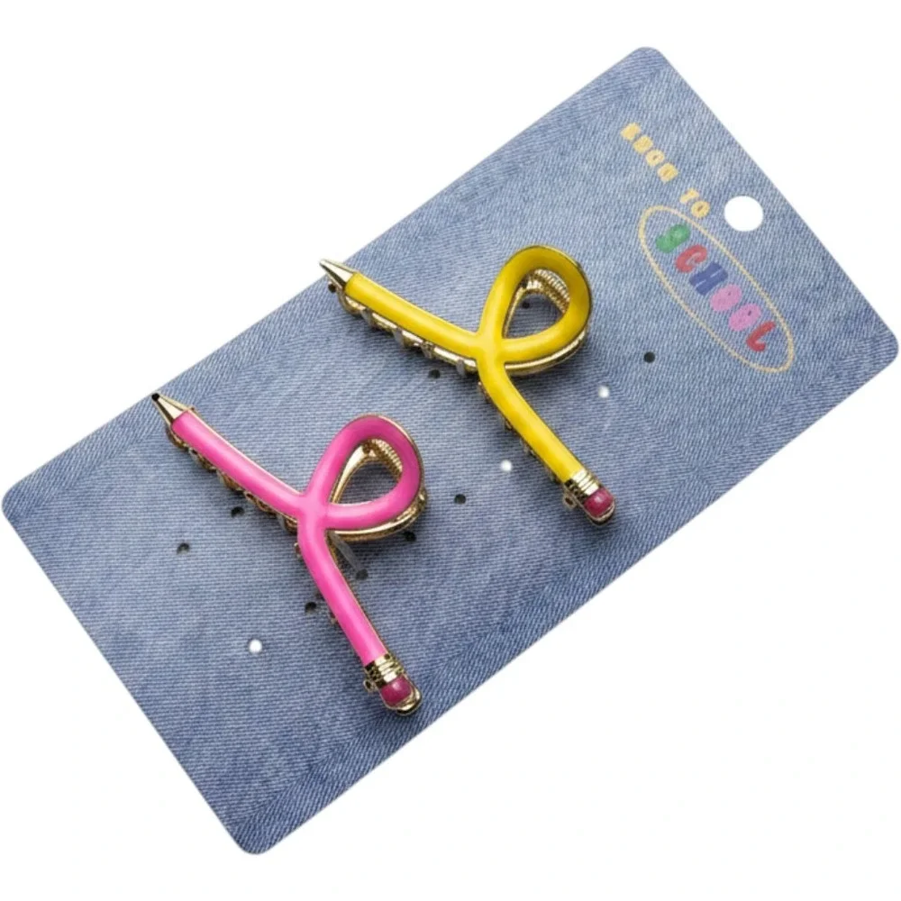 Pencil Hair Claw Clips Set Pink Yellow Back to School Teacher Gift 2 Piece